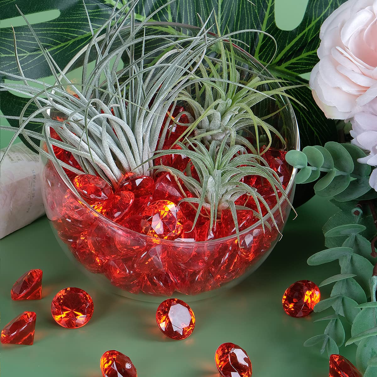 Acrylic Diamond Fake Gems Vase Filler, Babenest 240pcs 3/4 Inch Faux Diamonds Crystals Jewels for Table Scatters Wedding Party Event Arts & Crafts Birthday Decoration Favor (Red)