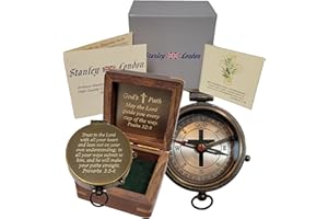 STANLEY LONDON Personalized Engraved Compass Gift for Baptism, Confirmation | Proverbs 3:5-6 Trust in The Lord | Joshua 1:9 Be Strong and Courageous | Gift Box and Greeting Card Included