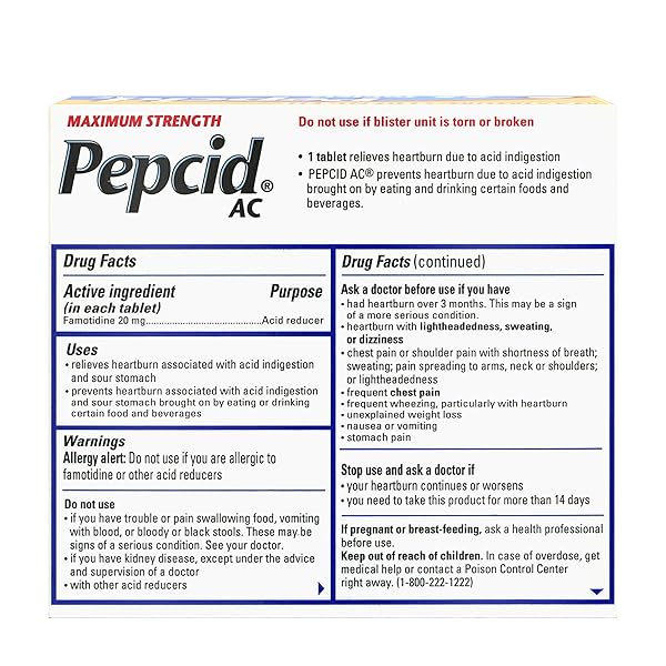 PEPCID AC MAXIMUM STRENGTH, 20 MG FAMOTIDINE FOR HEARTBURN PREVENTION & RELIEF, 25 CT