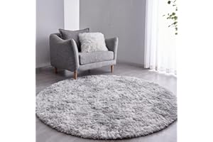 FJZFING Tie-Dyed Light Grey Round Rug Ultra-Soft Plush Modern 4x4 Circle Area Rug for Kid's Bedroom, Fluffy Shag Circular Rug for Nursery Room, Non-Slip Tie-Dyed Light Grey Rug for Teen's Room