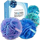SHOWER BOUQUET Loofah Bath-Sponge XL Swirl-Deep-4-Pack // Extra Large 75g | Soft Mesh Net Luffa Loufa Loofa Puff Set / Exfoliating Body Scrubber Lufas for Women and Men Face &amp; Body Shower Loofah Sponge