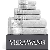 Vera Wang - Bath Towels, Super Soft 100% Cotton Towel Set, Highly Absorbent with a Medium-Weight Plush Feel, Low Linting & Fade Resistant Bathroom Towels (Sculpted Pleat Grey, 6 Piece)