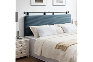 UEV King Headboard Only, Wall Mounted Hanging Upholstered Bed Head Board, Modern Vertical Channel Design of Fine Flannel, Elegant Blue Fluted Headboard for Bedroom (Lake Blue, King Size)