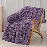 Tuddrom Decorative Extra Soft Fuzzy Faux Fur Throw Blanket 50" x 60",Solid Reversible Long Hair Shaggy Blanket,Fluffy Plush Comfy Microfiber Fleece Blanket for Couch Sofa Bedroom,Patrican Purple
