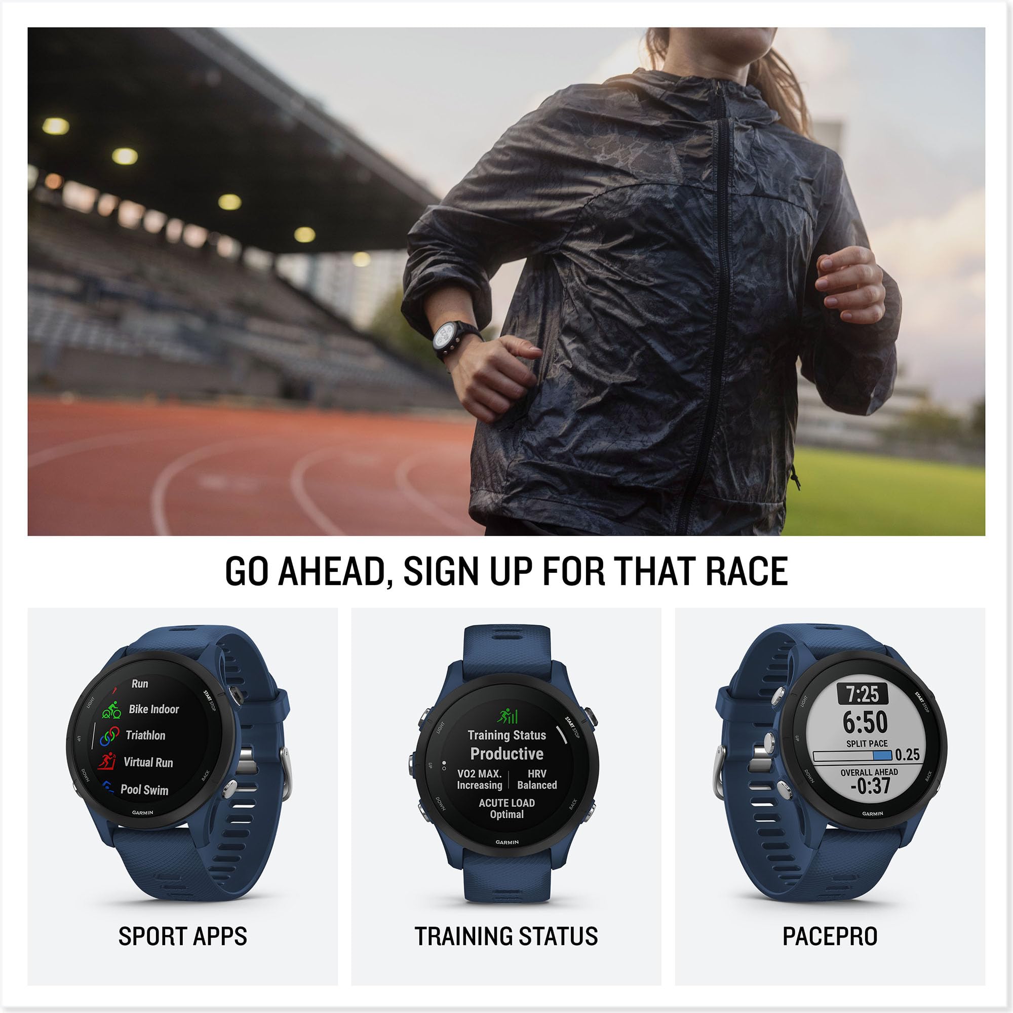 Garmin Forerunner 255 GPS 46mm Running Smartwatch, Lightweight, Advanced Training & Insights, Safety & Tracking Features, up to 14 days Battery Life, Slate Grey