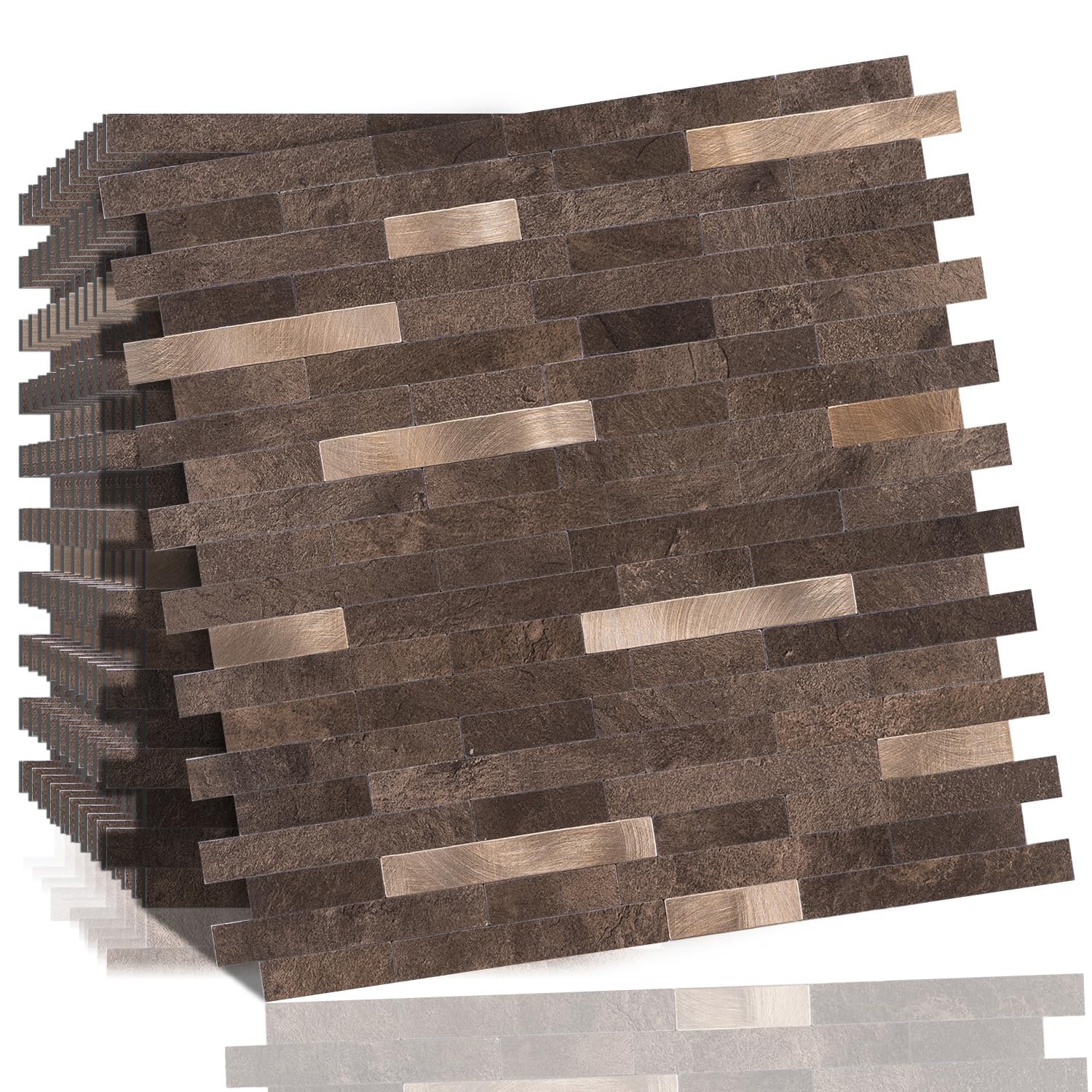 Photo 1 of 10 Sheets Peel and Stick Backsplash Tile, Stick on Backsplash for Kitchen and Bathroom, Coffee Sandstone Look PVC Mixed Metal Gold Self Adhesive Wall Tiles