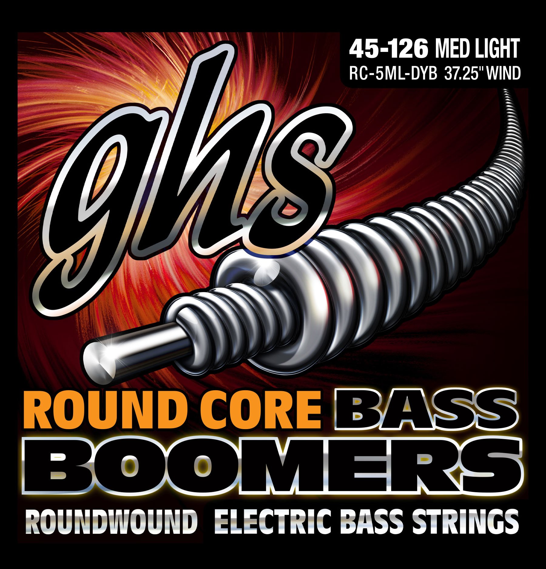 GHS Strings GHS Round Core Bass Boomers, 5-String Set, Medium Light Gauge (37.25" winding) (RC-5ML-DYB)