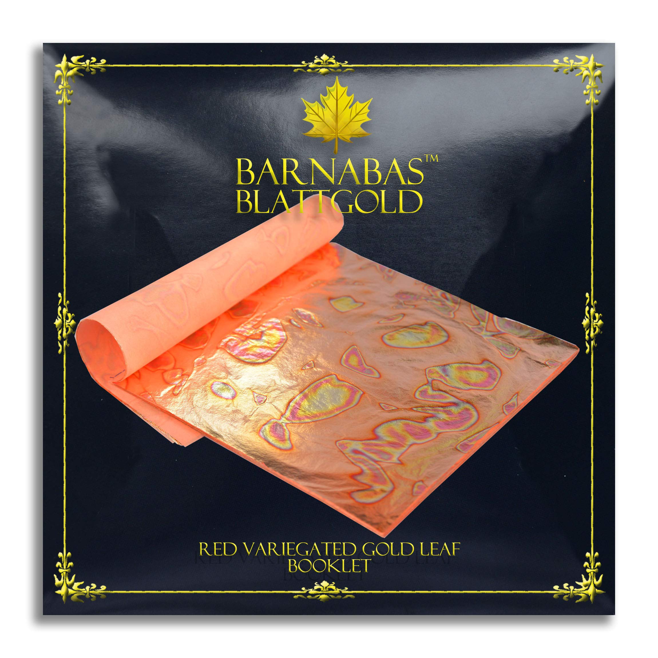 Professional Quality Variegated Gold Leaf Sheets, Color: Red, 25 Sheets, 14 x 14 cm Booklet
