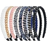 Lawie 8 Pack Baroque Hairbands Crystal Rhinestone Headband Beads Diamond Jeweled Sparkly Glitter Bling Padded Wide Headbands Cross Hair Bands Thick Hair Holder Accessories for Women Girls