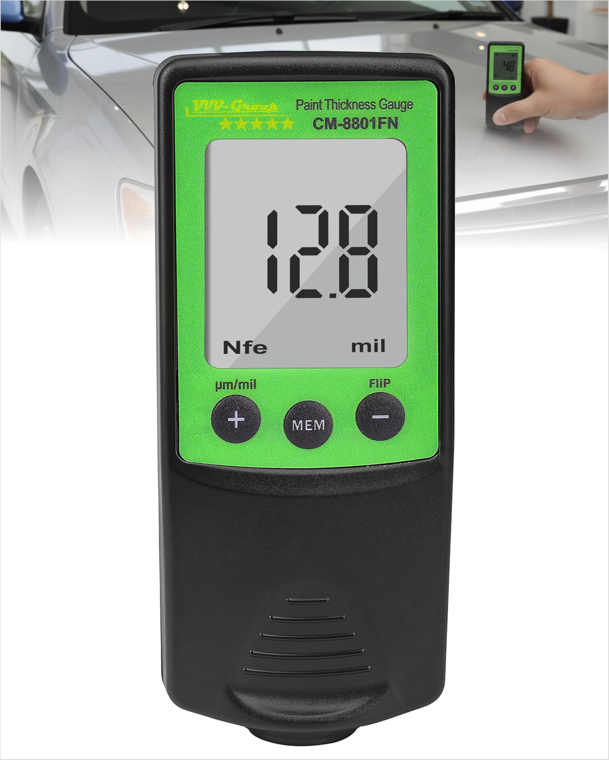 Photo 1 of Paint Thickness Gauge CM-8801FN – Automotive Coating Thickness Meter 0–1250µm (0–49mil) – Auto Fe/NFe Detection for Steel & Aluminum – Used Car Inspection Tool for Paint (CM-8801FN)