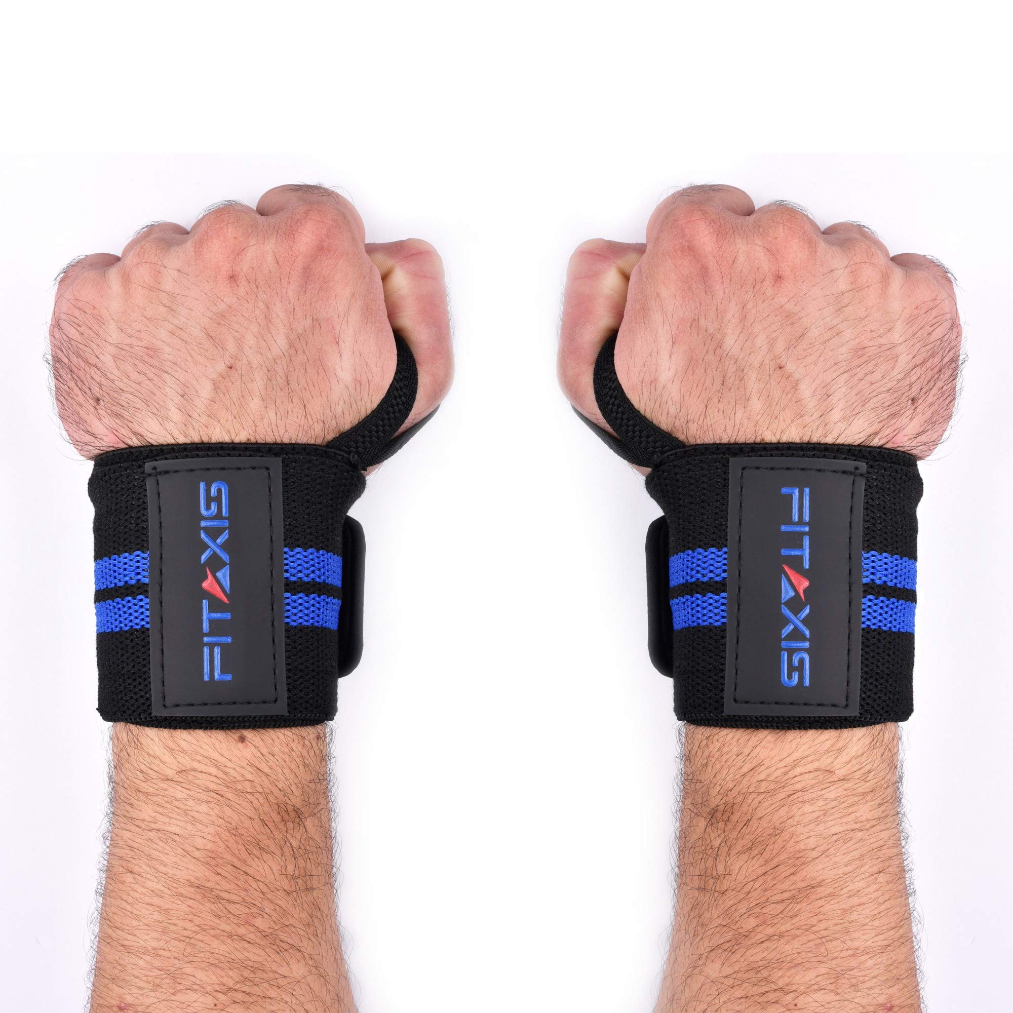 FITAXIS Muñequeras | Wrist Wraps/Bands for Gimnasio Fitness Crossfit Weightlifting para Hombres y Mujeres (Black/Blue, 18\