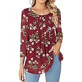 WANGZHI Womens 3/4 Sleeve Pleated Round Neck Blouses Dressy Casual Fall Mesh Tops for Women 2025