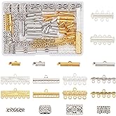 PH PandaHall 18 Styles Layering Clasp, 166pcs Slide Lock Clasps Multi Strand Necklace Slide On End Clasp Tubes Tibetan Charm Connector Links Jewelry Clasps for Layered Bracelet Necklace Crafts