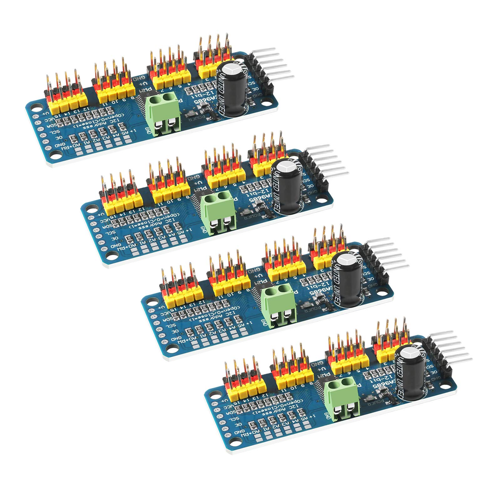 4PCS PCA9685 16 Channel 12 Bit PWM Servo Driver Board IIC Interface PCA9685 Module Controller Compatible with Raspberry Pi