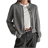 Milumia Women's Cropped Cardigan Button Down Crewneck Long Sleeve Knit Fall Sweater Jackets