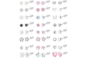 YADOCA 24Pairs Hypoallergenic Earrings for Girls Women - 𝑺𝒖𝒓𝒈𝒊𝒄𝒂𝒍 𝑺𝒕𝒆𝒆𝒍 Screw Back Earring Cute Kids Baby Toddler Earrings 4mm Tiny Screwback Flat Back Stud Earring Set Age: Over 3 Years Old