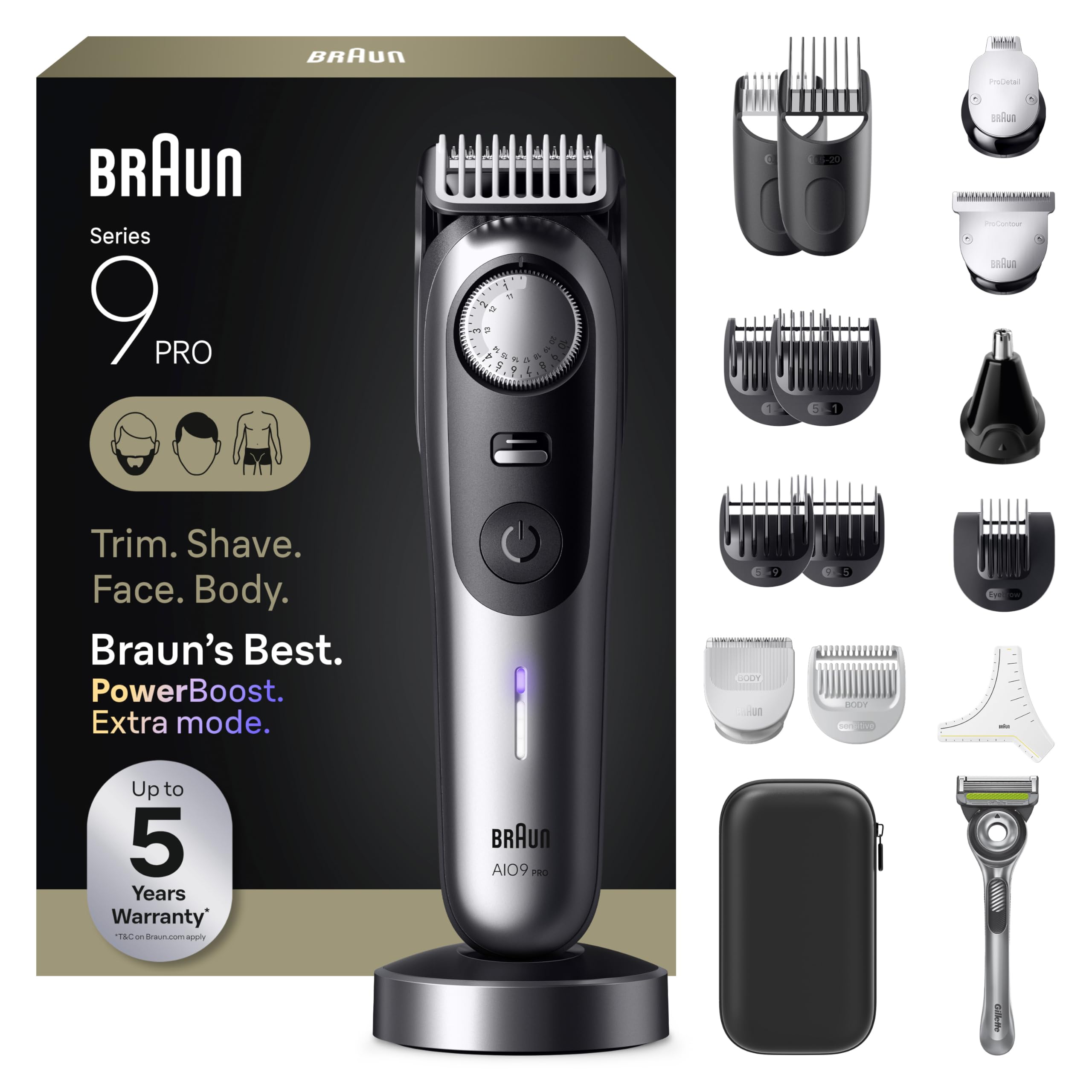Photo 1 of Braun Series 9 PRO All-in-One Beard & Body Grooming Kit for Men, Cordless Trimmer, Hair Clippers & Shaver for Face, Hair & Body with Gillette Labs Razor, AIO 9570