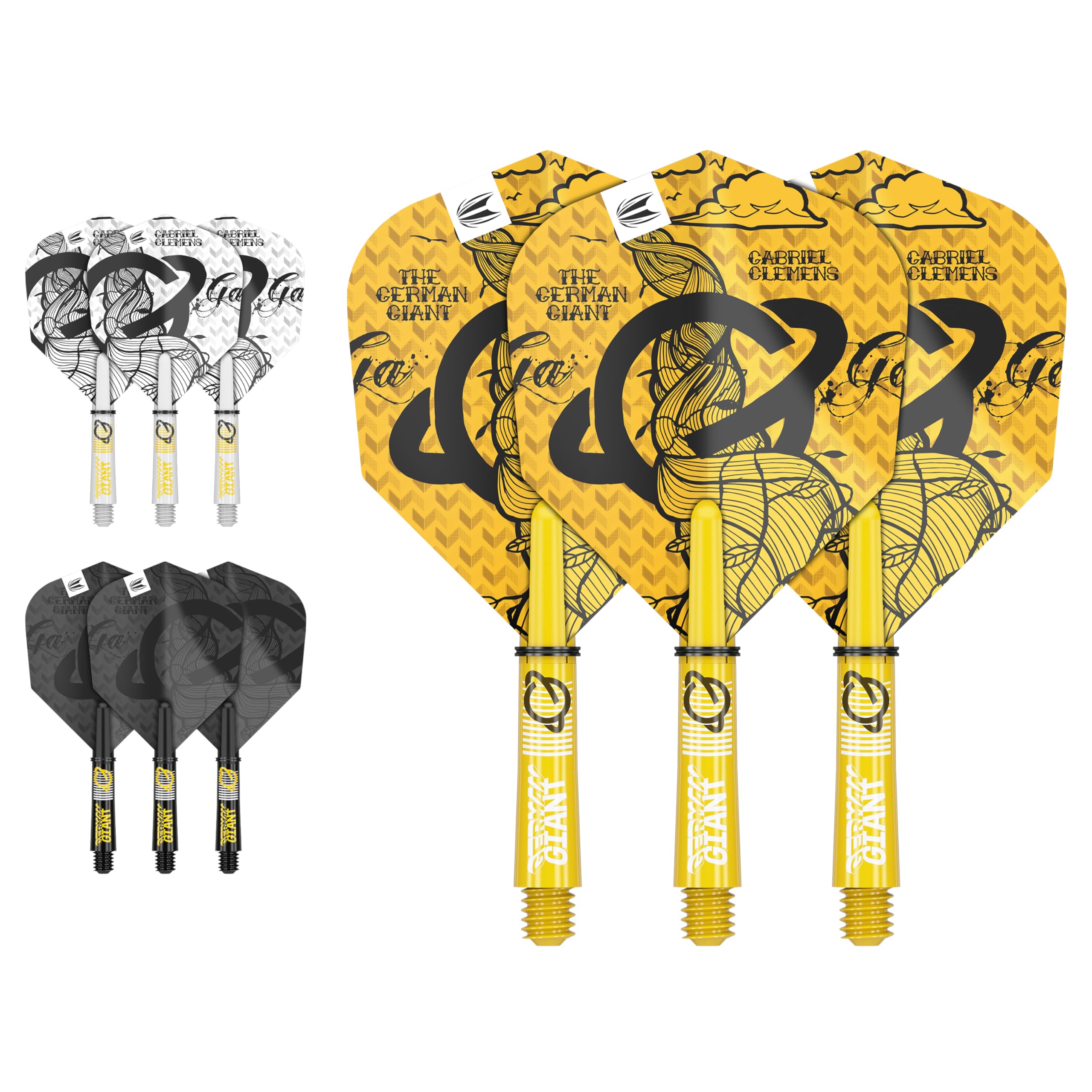 Target Darts Gabriel Clemens Ink Design No.6 Dart Flights & Short (34mm) Shafts Stems - 9 Flights and 9 Shafts in Total
