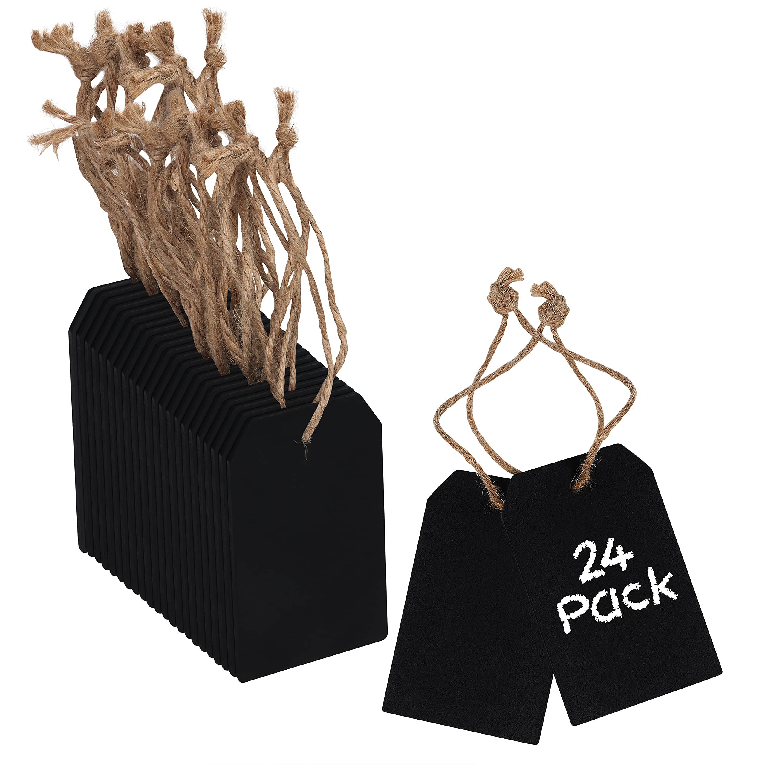 Belle Vous Wooden Chalkboard Sign Tags (24 Pack) - 8 x 5cm / 3.15 x 1.97 inches - Double-Sided Rectangle Hanging Blackboard Message Signs - for Weddings, Parties, Decorative Table Labels & Price Tags