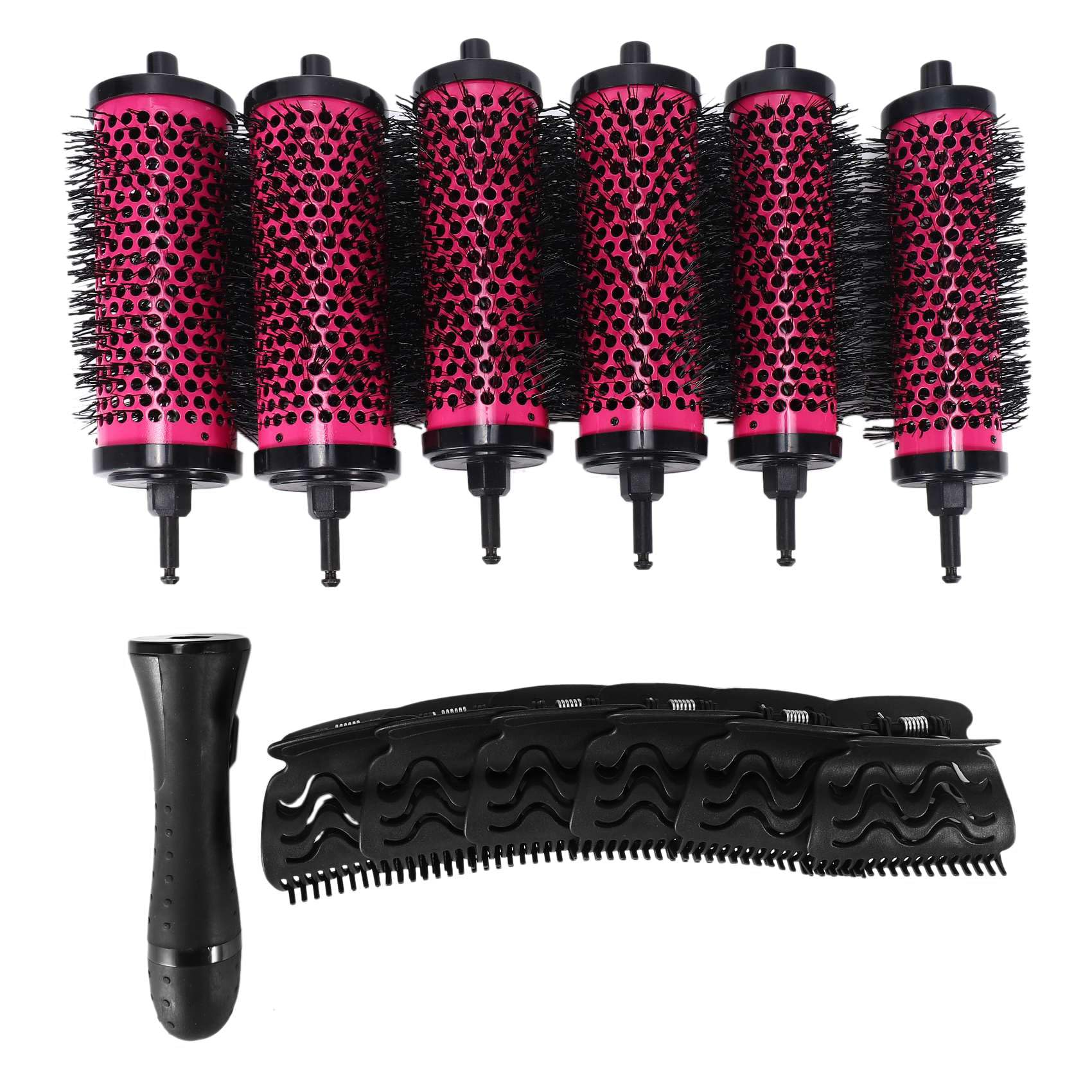 Fayrimi 6pcs/set 3 Sizes Detachable Handle Hair Roller Brush with Positioning Clips Aluminum Ceramic Barrel Curler Comb Hairdresser