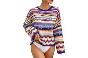 Dbzhuyn Women's Crochet Sweater,Crochet Sweaters for Women Long Sleeve Loose Hollow Out Crochet Tops Casual Knitwear Tops