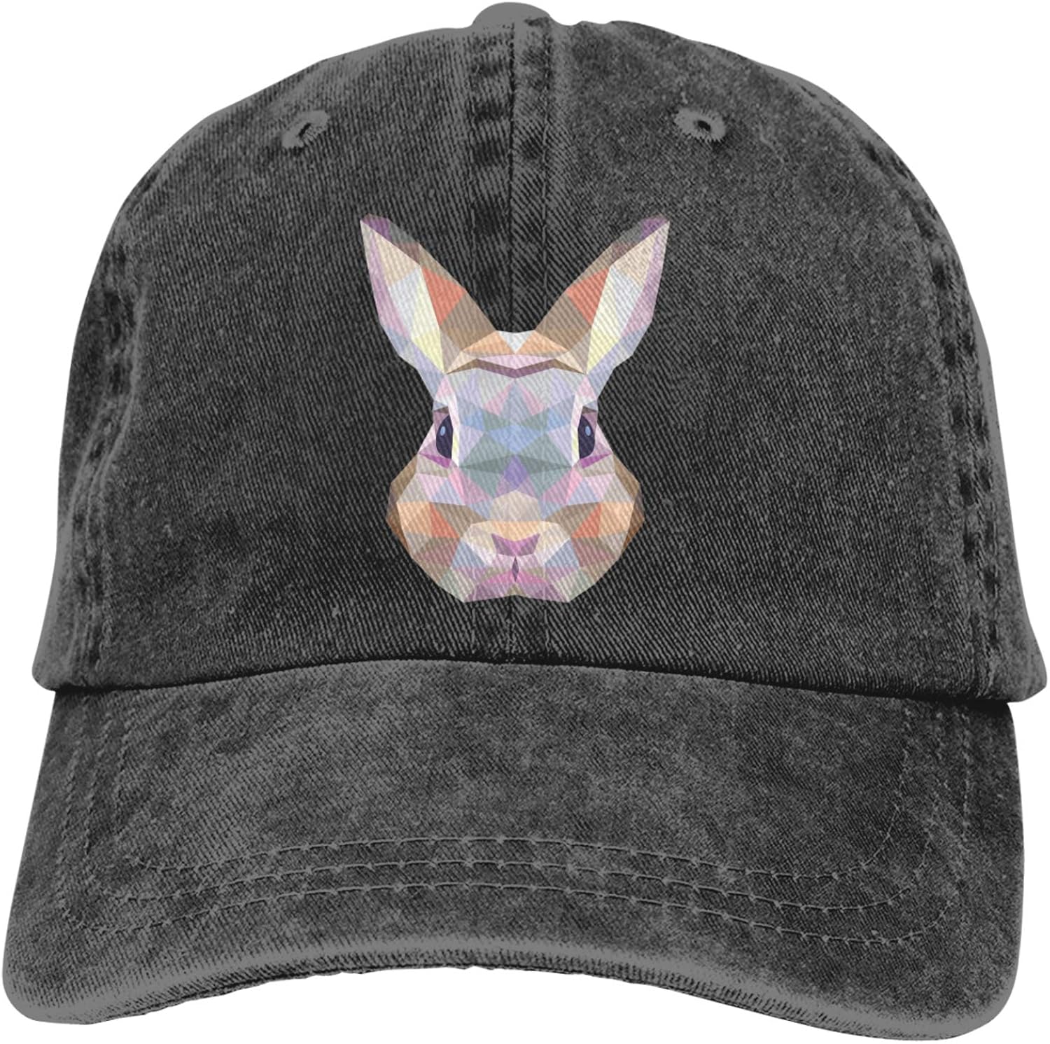 Unisex Baseball Cap Geometric Rabbit Bunny Washed Cotton Hat for Men