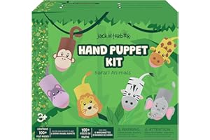 jackinthebox Hand Puppet Making Kit - 6 Safari Animals Felt Puppet Craft Kit for Kids, Creative DIY Arts & Crafts Kit Make Your Own Puppets, Storytelling Role Play, Great Craft Gifts for Kids Ages 4-8