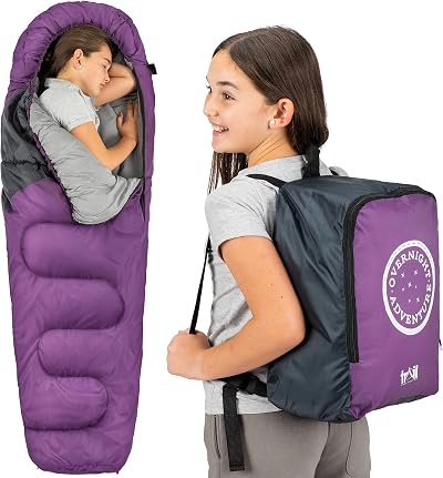 Trail Outdoor Kids Sleeping Bag Mummy 3 Season 170cm Purple with Rucksack