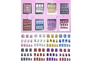 Townley Girl 96 Pcs Glitter-Glamup & Metallic Press-On Nails Artificial Fake False Nails Set for Tweens with Pre-Glue Full Cover Acrylic Nail Tip Kit, Great for Gifts, Parties, Sleepovers & Makeovers