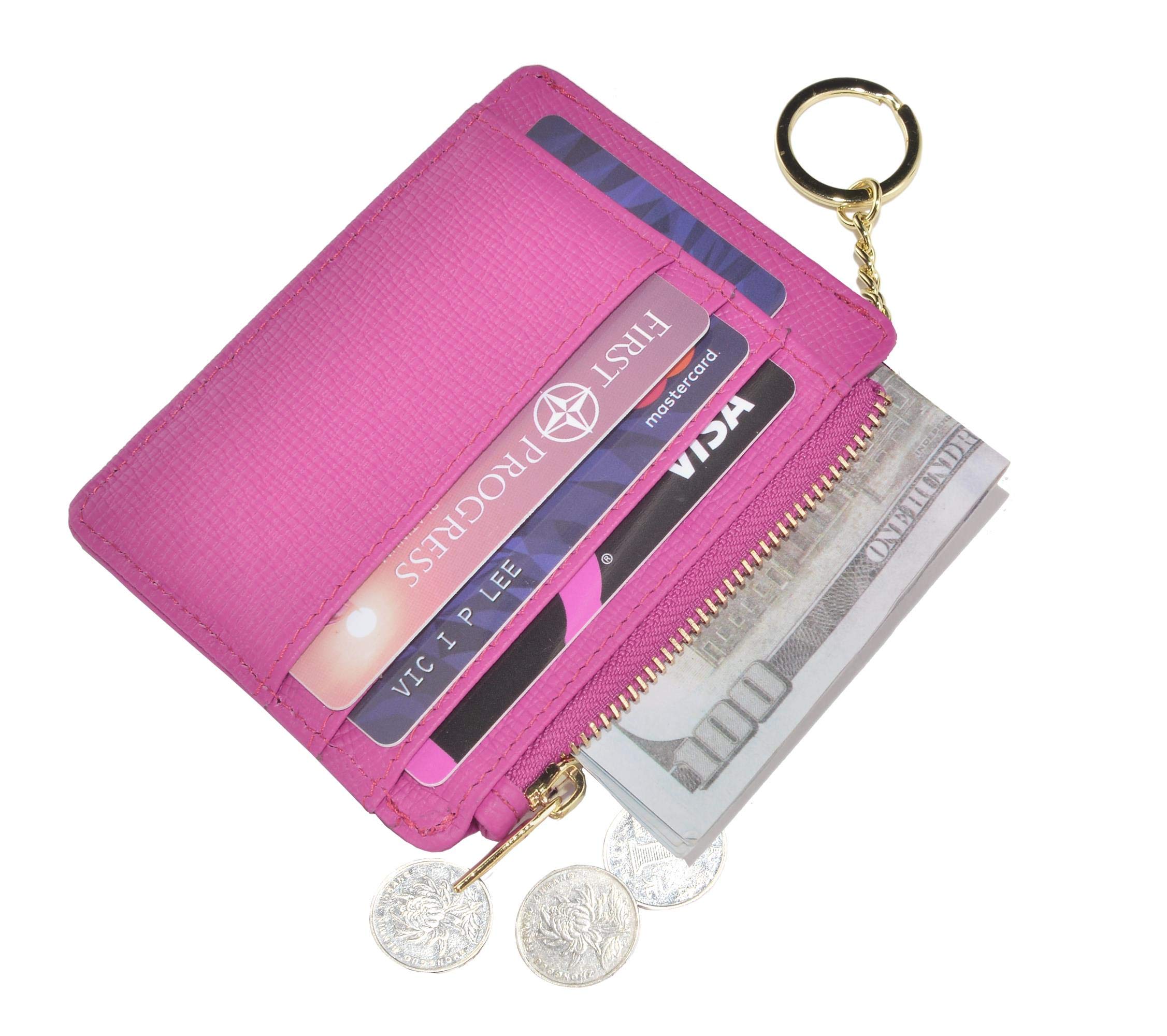 ehsbuy Card Holders Women Slim Ladies Card Holder Wallet RFID Blocking Leather Zipper Coin Purse Keychain Card Wallet
