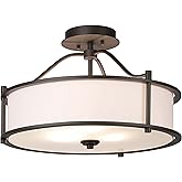 XiNBEi Lighting Semi Flush Mount Ceiling Light 18 Inch 3 Light Close to Ceiling Light with Fabric Shade and Frost Glass Diffu