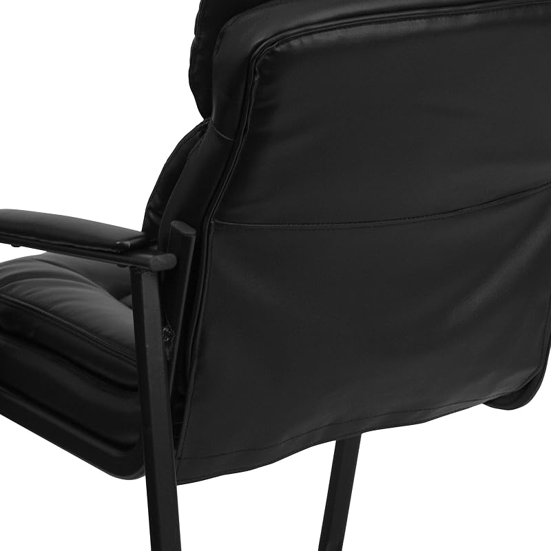 GO-1156-BK-LEA-GG Side Chair exécutif en Cuir Noir avec Sled Base de