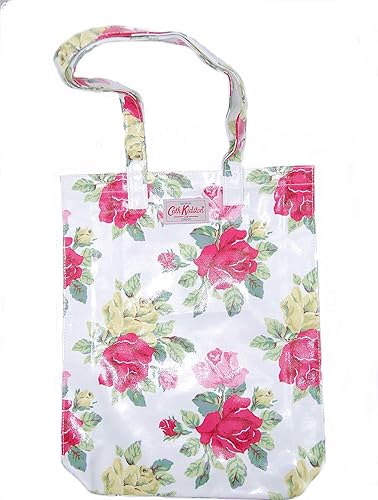 Cath Kidston Book Bag große Henkeltasche Beschichtete Baumwolle Royal Rose White weiß mit großen pink Rosen 33 x 38 x 8 cm