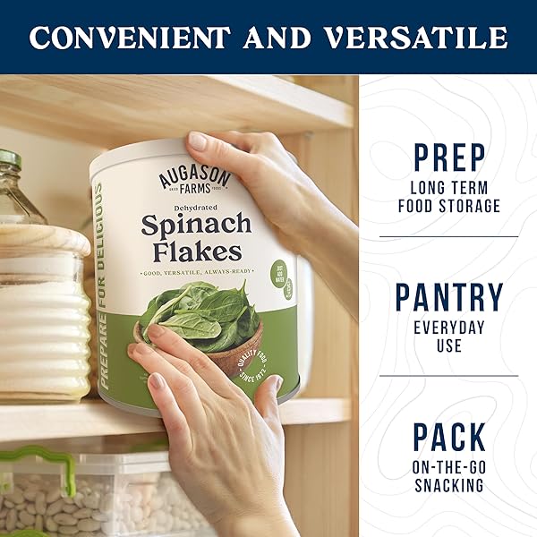 AUGASON FARMS DEHYDRATED SPINACH FLAKES CAN, EMERGENCY FOOD SUPPLY, EVERYDAY MEALS, 45 SERVINGS