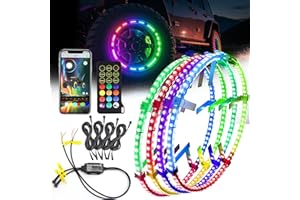 Tavaray 4PCS 17" Double Sided RGB LED Wheel Ring Lights with APP & Remote Control, 178+DIY Dynamic Modes w/Turn Signal Braking and Reverse Function Wheel Lights for Trucks Pickups Cars Offroad