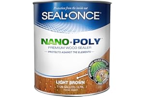 Seal-Once Nano+Poly Penetrating Wood Sealer with Polyurethane - Premium Waterproof Sealant -1 Gallon & Light Brown