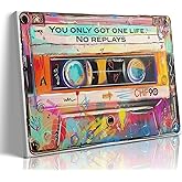 Graffiti Inspirational Wall Art Vintage Cassett Tape Canvas Prints Retro Music Cassett Wall Decor Paintings hip hop Motivational Posters Pictures for Office Classroom Ready To Hang(16X12in Canvas)