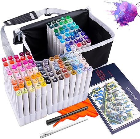 Amazon Splaks マーカーペン 1色 コピック スケッチ イラストマーカー 太細両端 アルコールマーカー 蛍光ペン 油性 二種類のペン先 マンガ 塗り絵 プロ 絵画 学習用 落書き カード 手帳 子供大人兼用 ギフト プレゼント 記念品キャリングケース付き アートマーカー