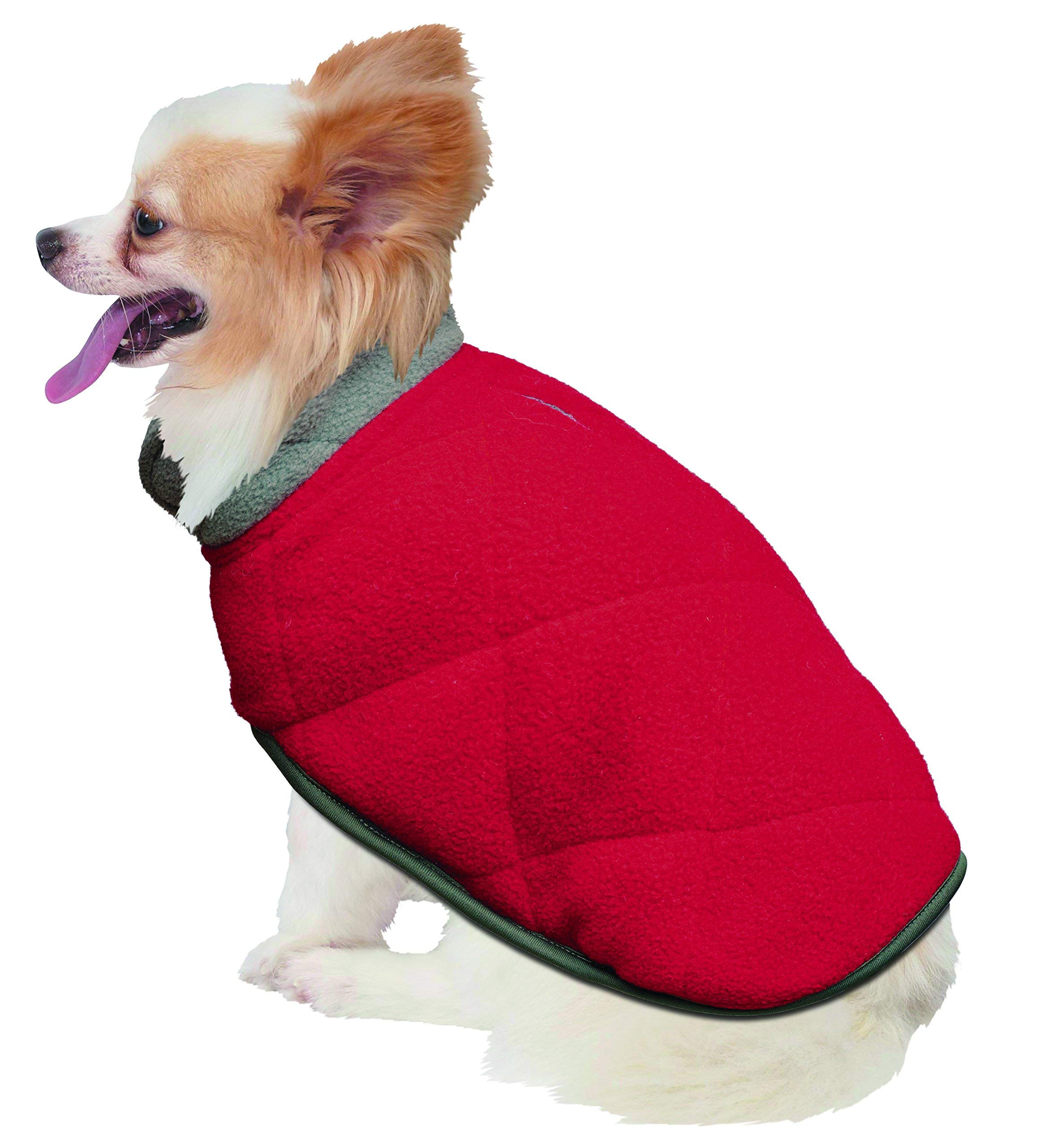 Pistachio Pet - Reversible, Double Layer, Fleece Quilted Dog Coat (Small, Red)