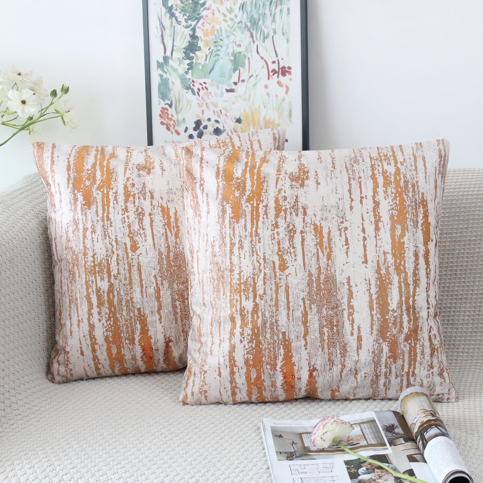 NIULAA Velvet Orange Cushion Covers 50cm x 50cm Double Sided Vintage Cushion Cover 20x20 inches Set of 2 Soft Pillow Cases Abstract Art Deco Pillow Cover 50 x 50 for Sofa Living Room Bedroom