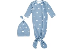 aden + anais Comfort Knit Knotted Newborn Baby Gown and hat, Super Soft Cotton with Spandex, Infant Sleeper, 2 Piece Set