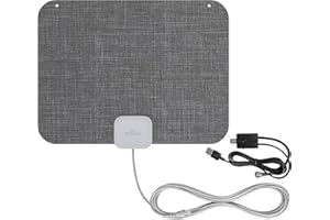 Mohu Leaf Stitch Amplified – Flat Indoor TV Antenna, 60-Mile Range, Jolt Switch Amp, UHF VHF, Multi-Directional, 4K UHD, NEXTGEN TV - w/ 12 ft. Cable