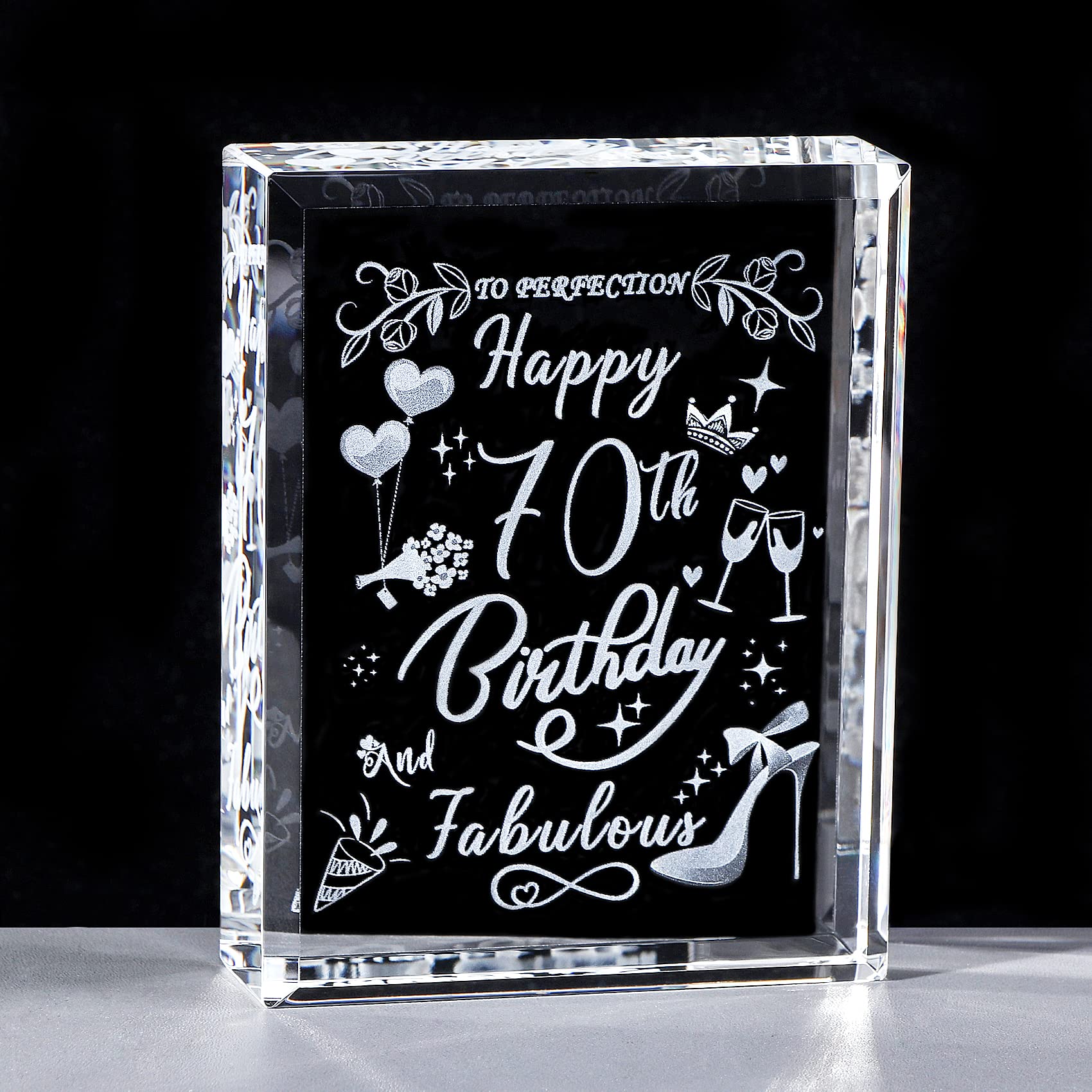 70th Birthday Gifts for Women Happy 70th Bithday and Fabulous Glass Keepsake Presents for Her Home Decor Ornaments