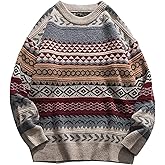 VDWIP Mens Knit Sweater Grandpa Vintage Knitted Sweaters Oversized Striped Spring Pullover Casual Long Sleeve Pullovers