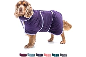 Lucky Pooch Luxurious Dog Robe Towel – Double Layer Dog Bathrobe – Fast Drying Dog Bath Towel Robe – Super Absorbent & Ultra Soft Wearable Dog Towels for Drying Dogs (L, Aubergine)