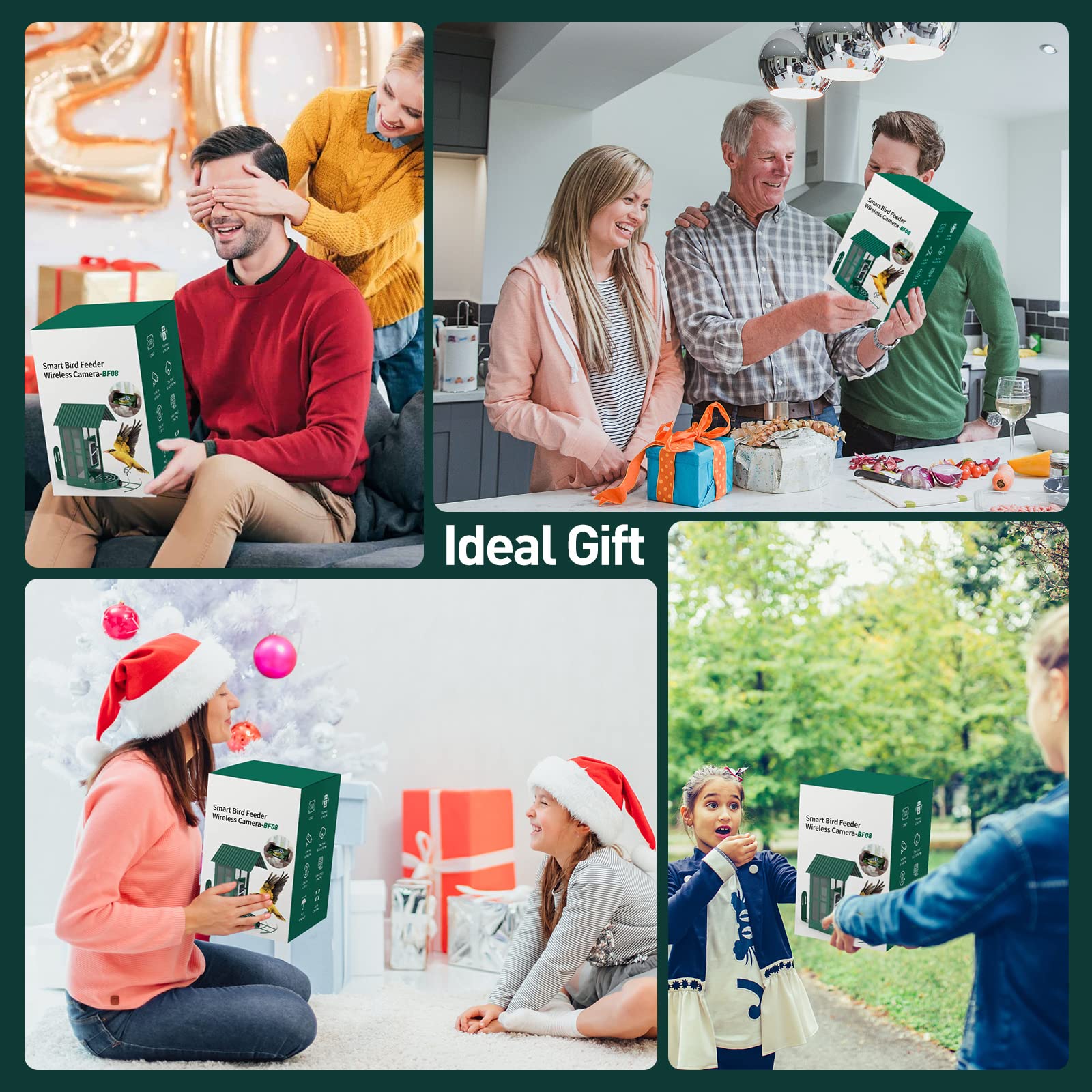 Soliom- Bird Feeder with Camera, 5W Solar Powered, AI Identify Species, Smart Wild Bird Watching, 2K Live View, Instant Arrival Alerts,Large 2.7L Seed Capacity, Metal Squirrel Chew-Proof - BF08 Green