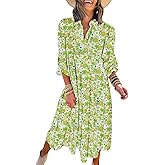 Dokotoo Women's Casual Loose Bohemian Floral Dresses 2025 Long Puff Sleeve V Neck Ruffle A Line Flowy Summer Beach Dress