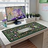 HAOCOO Moss Green Aesthetic Desk Matt for Desktop, Cute Mouse Pad, Non-Slip Vintage Keyboard Mat with Stitched Edge, Large Desk Docer Mat, Desk Cover for Home, School, Office