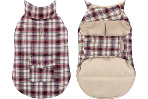 KAMA BRIDAL Plaid Dog Fleece Vest, Reversible Warm Dog Clothes, Winter Dog Coat for Cold Weather, Dog Fleece Jacket with Pockets, Sweaters for Small Medium Large Dogs Christmas Costume