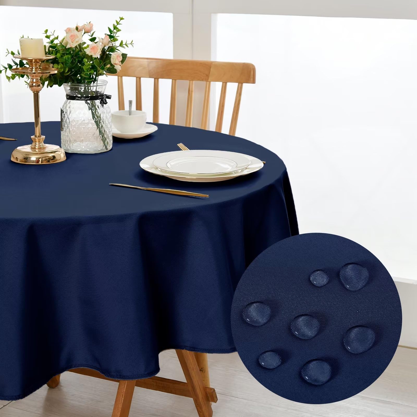DWCN Round Tablecloth Table Cloth Round 120cm Diameter Wipe Clean Tablecloth Navy Round Table Cloth Wipeable Outdoor Tablecloths Waterproof